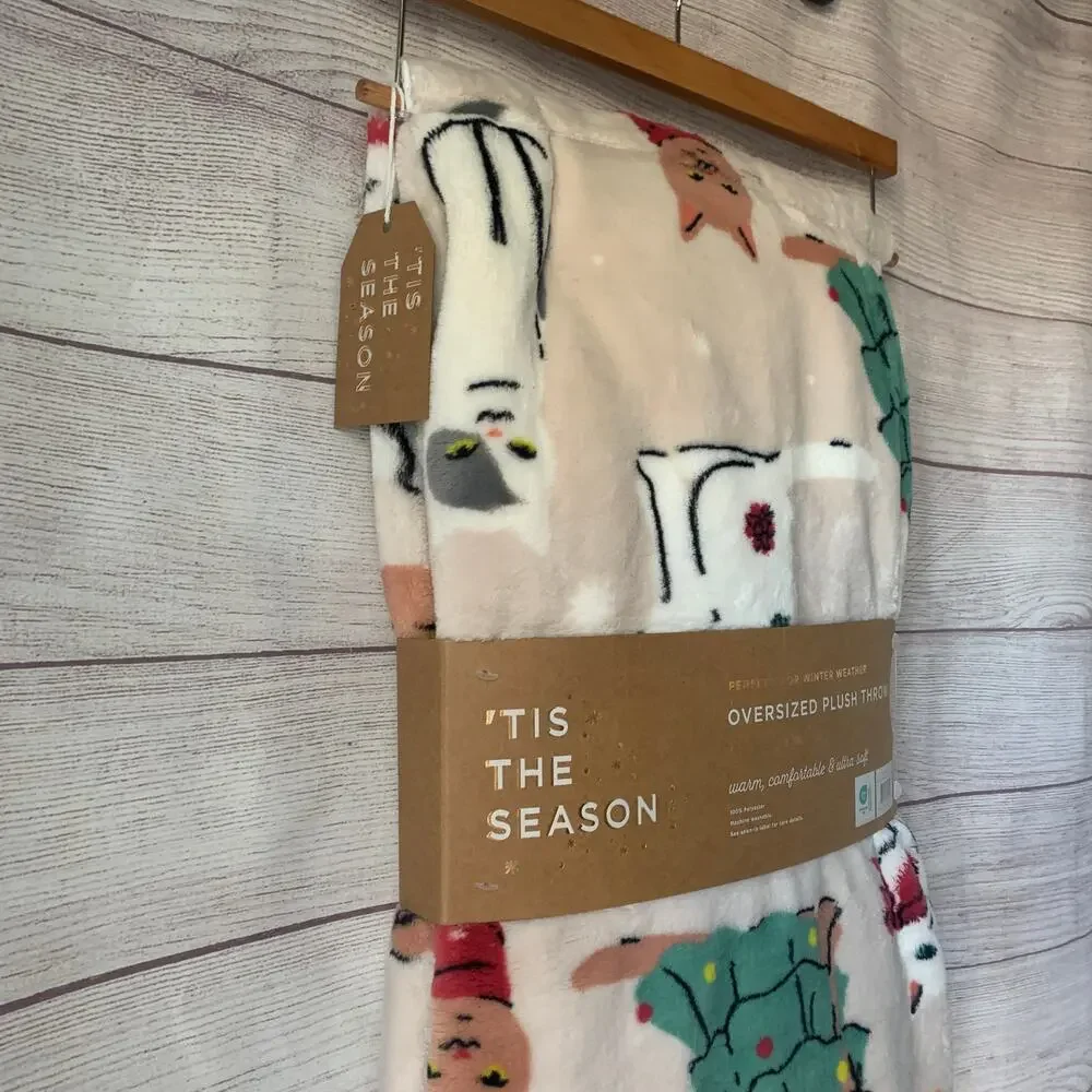 TisThe Season Christmas Cat Blanket Oversized Plush Throw 60x70